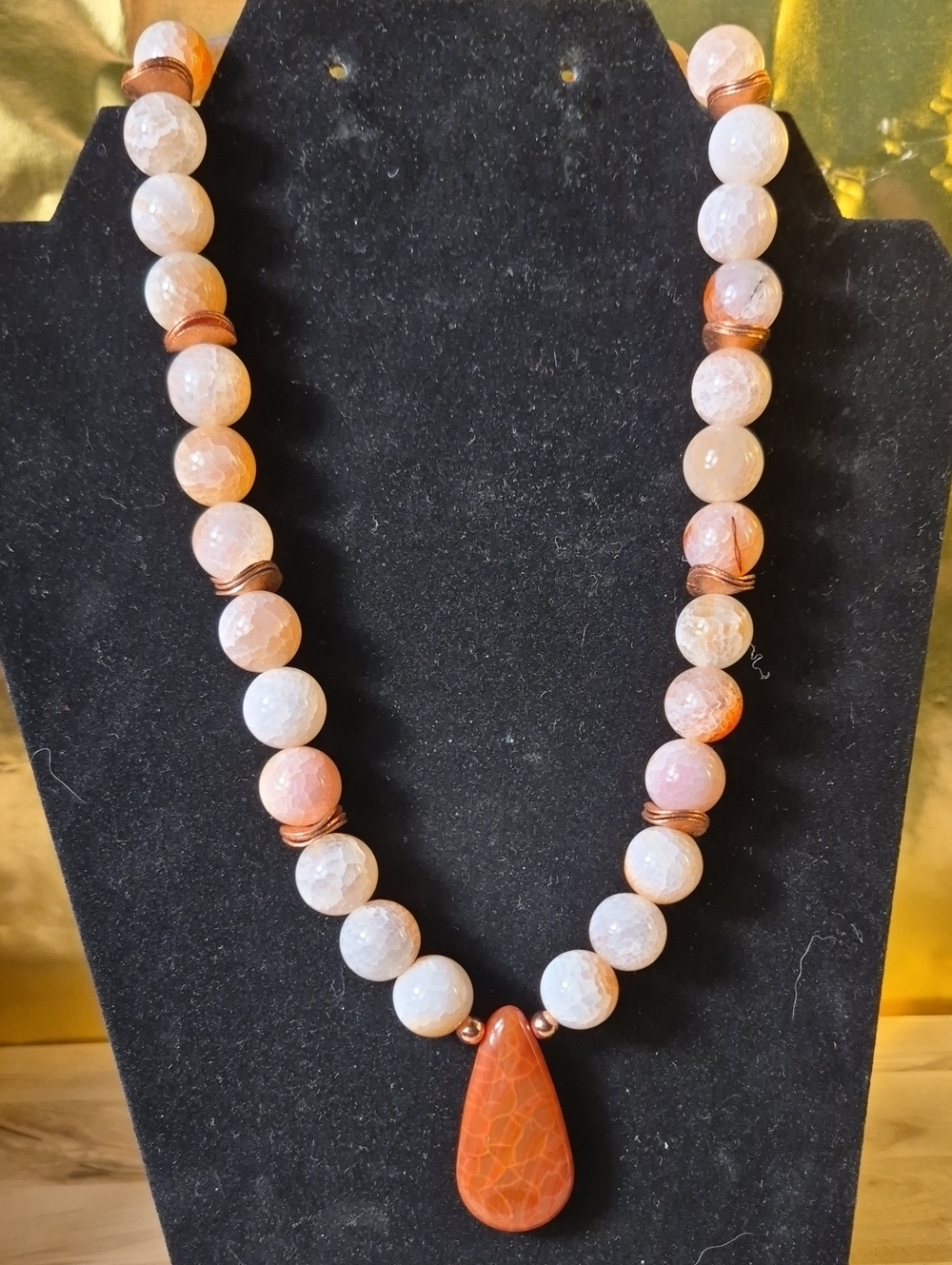 Handcrafted Orange Jasper Bead Necklace with Teardrop Pendant